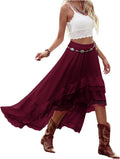 Boho Lace Ruffle Skirt Asymmetrical Cowgirl Skirt - Flowy Maxi Style