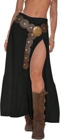 Women's Boho Maxi Skirt High Slit Ruffle Hem - Flowy Cowgirl Style