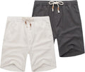 Men's Linen Shorts 2-Pack Casual Elastic Waist Drawstring