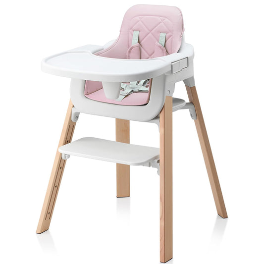Convertible Wooden Baby HighChair in Pink