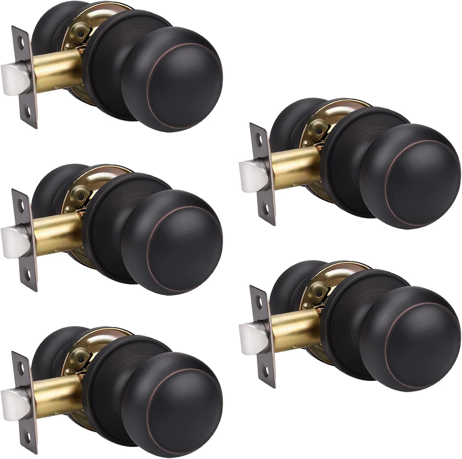 KNOBWELL 5 Pack Bronze Passage Door Knobs for Modern Interiors