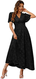 Simplee Women's Boho Floral Maxi Dress - Flowy V-Neck Short Sleeve