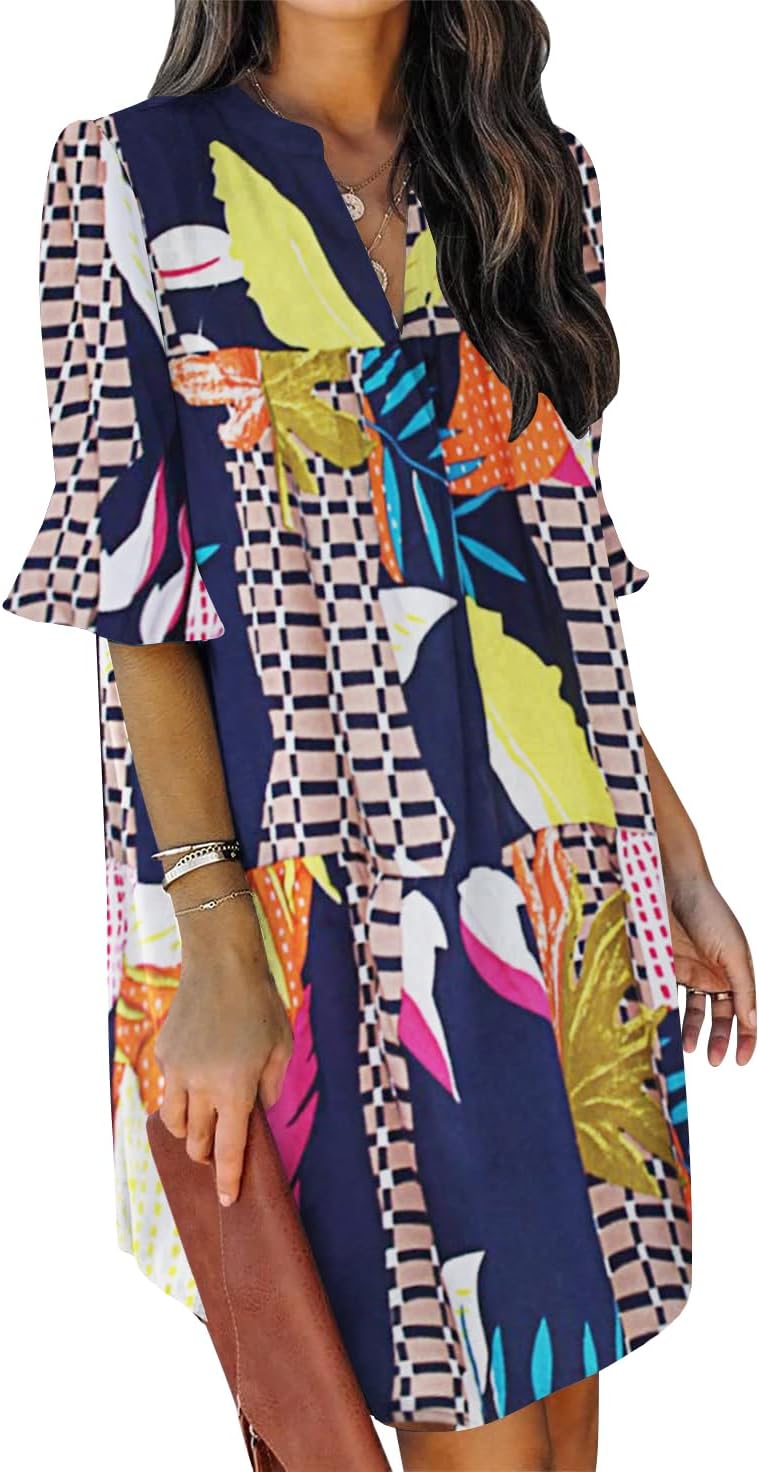 QACOHU Summer Dresses for Women V Neck Ruffle Casual Shift