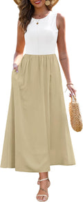Summer Sleeveless Patchwork Knit Maxi Dress for Women - Flowy