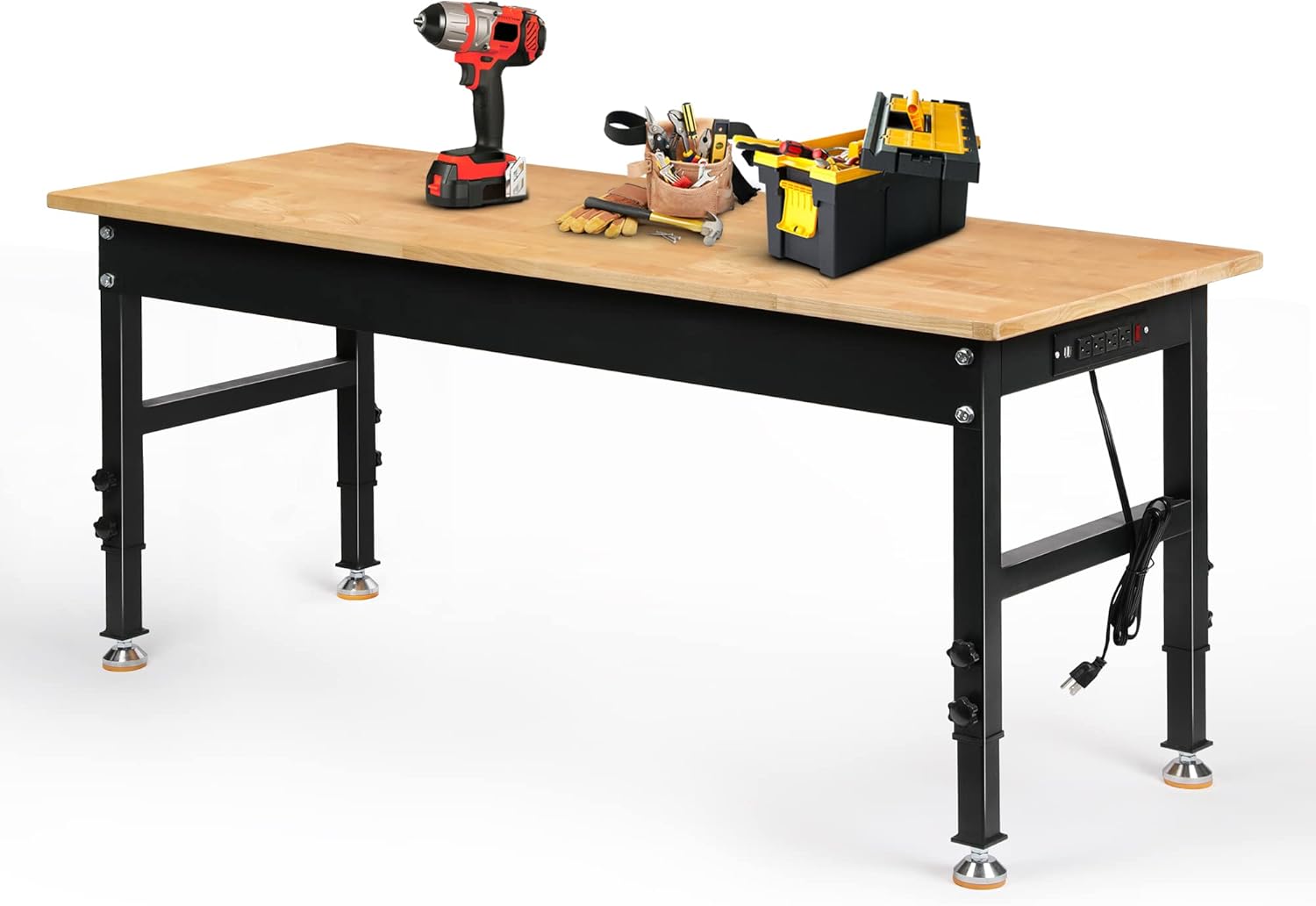Adjustable Height Workbench with 2000 LBS Capacity and Outlets
