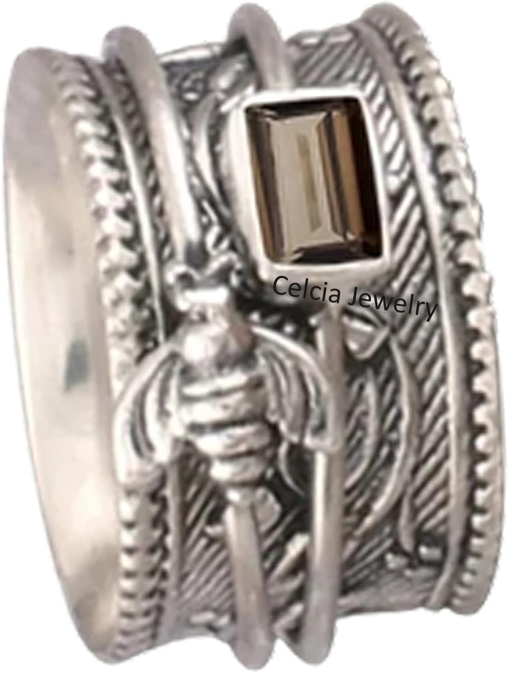 Solid 925 Sterling Silver Honey Bee Spinner Meditation Ring