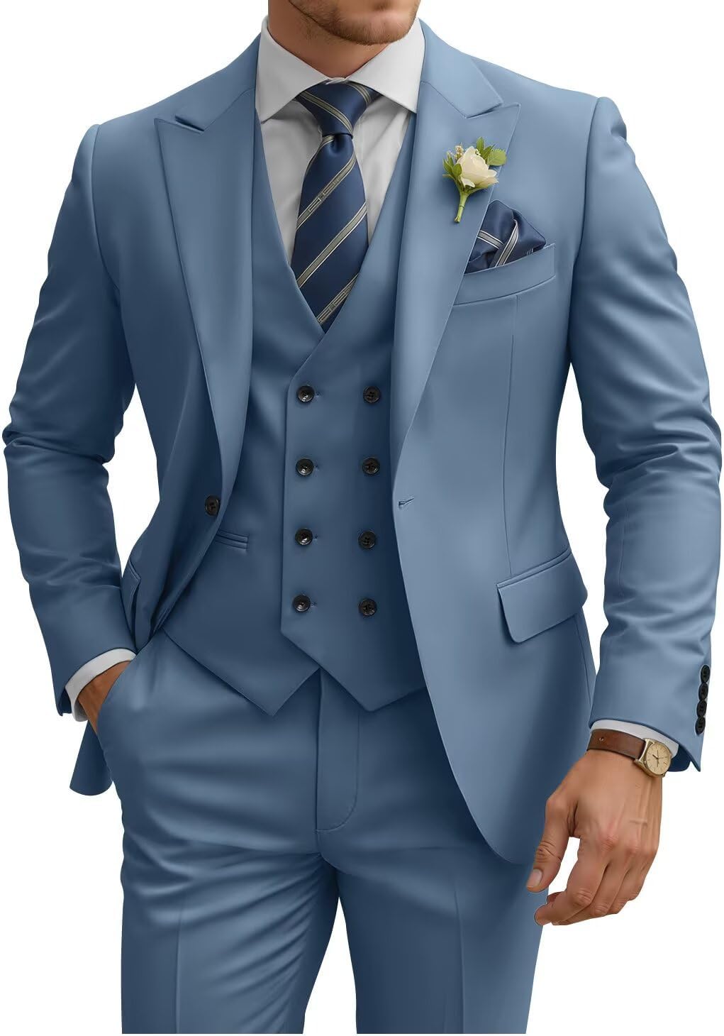 Mens Suit 3 Piece Slim Fit Double Breasted Tuxedo for Events