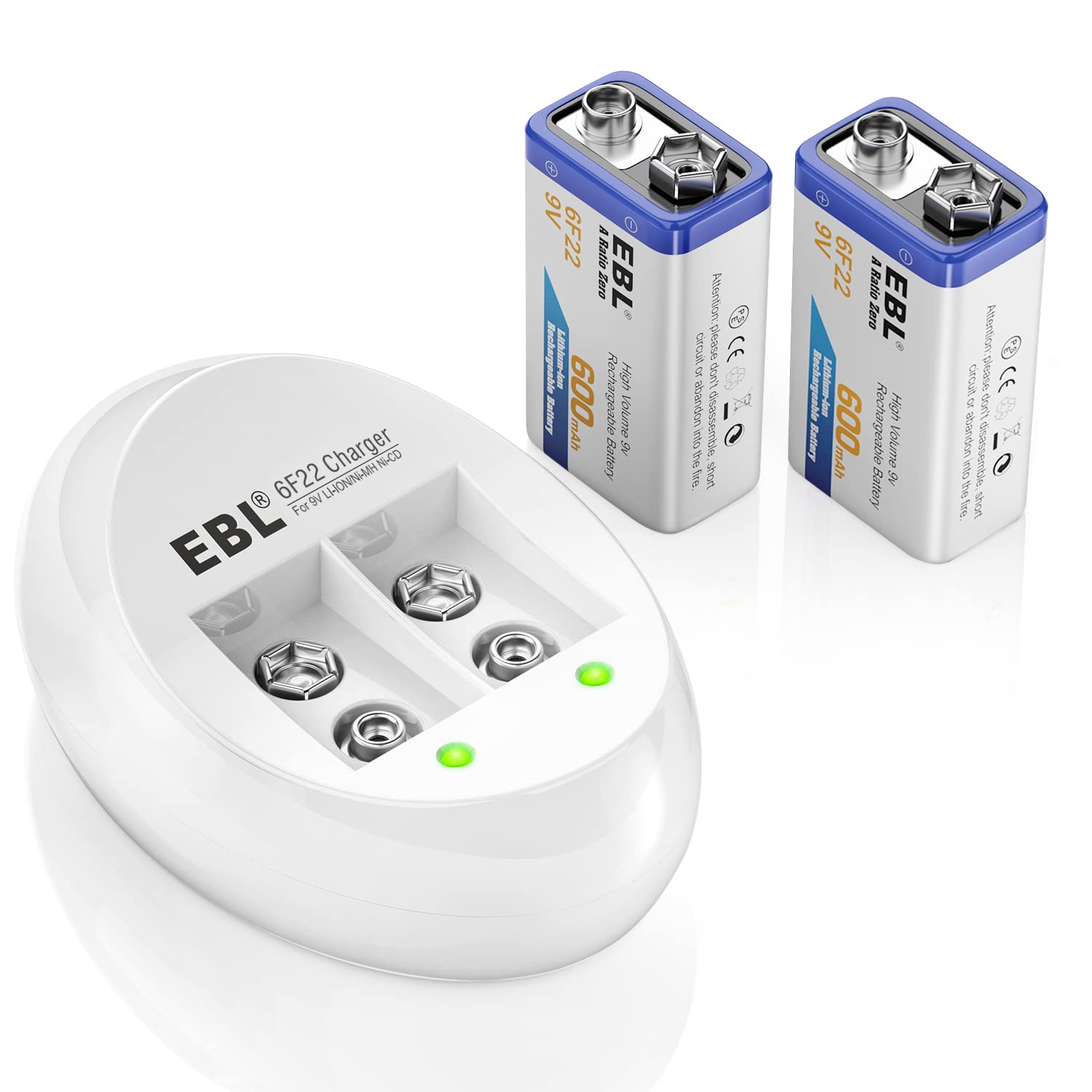 EBL 9V Rechargeable Batteries + Smart Charger