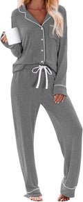 Women's Pajama Sets Long Sleeve Button Down Soft Knit Sleepwear