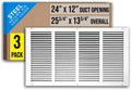 24x12 Return Air Grille 3 Pack - Steel Vent Cover for Sidewall