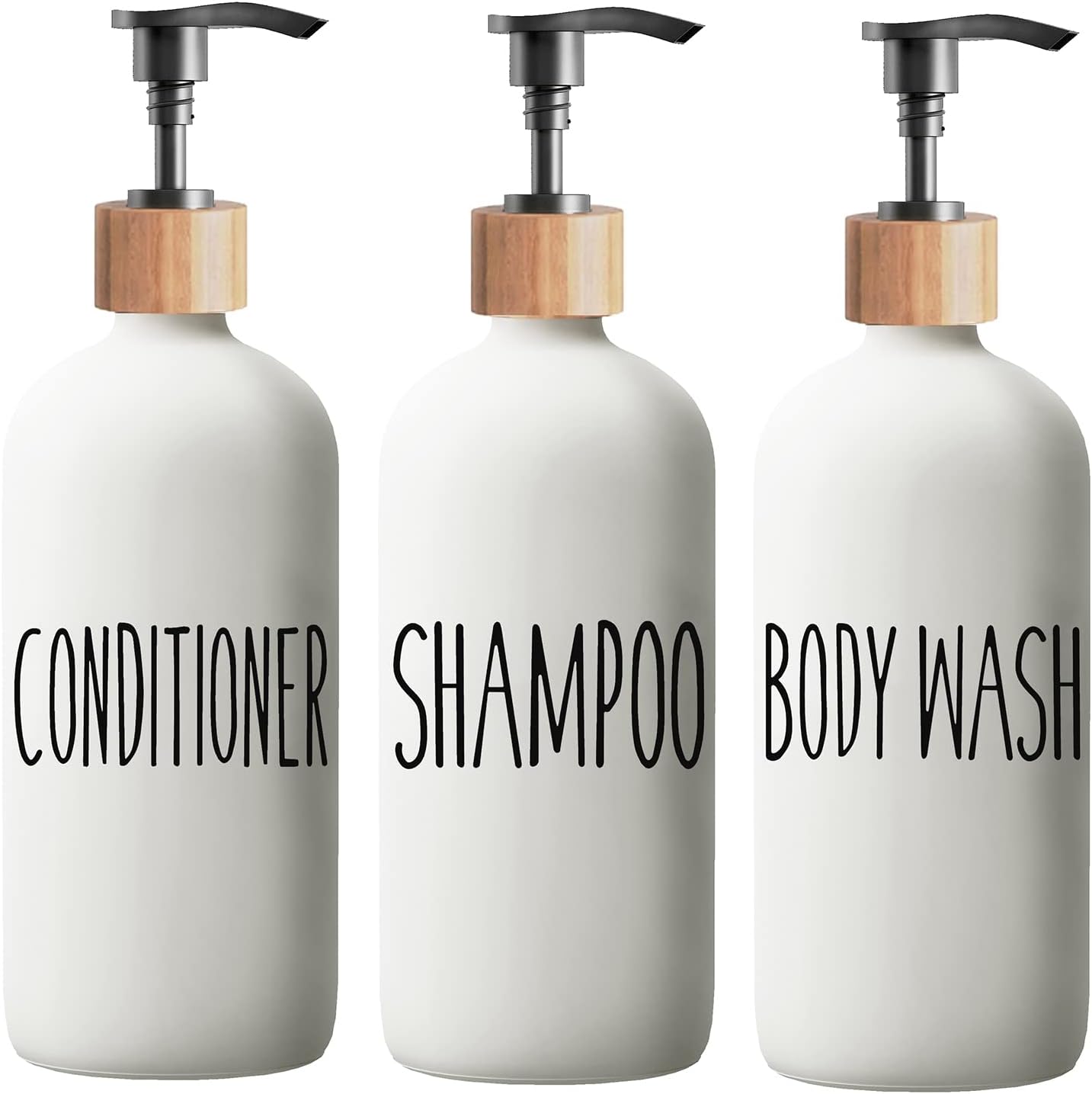 Glass Shower Dispenser Set - Easy Label Pump - Refillable