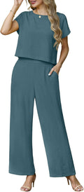 Womens Summer 2 Piece Cap Sleeve Crop Top and Wide Leg Pants Set