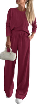 Fall 2 Piece Lounge Sets for Women Ribbed Knit - Relaxed Fit