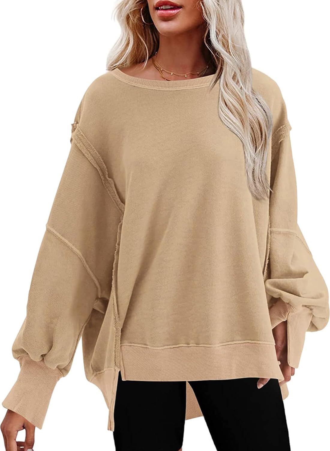 SHEWIN Womens Oversized Reverse Seam Sweatshirt for Casual Style