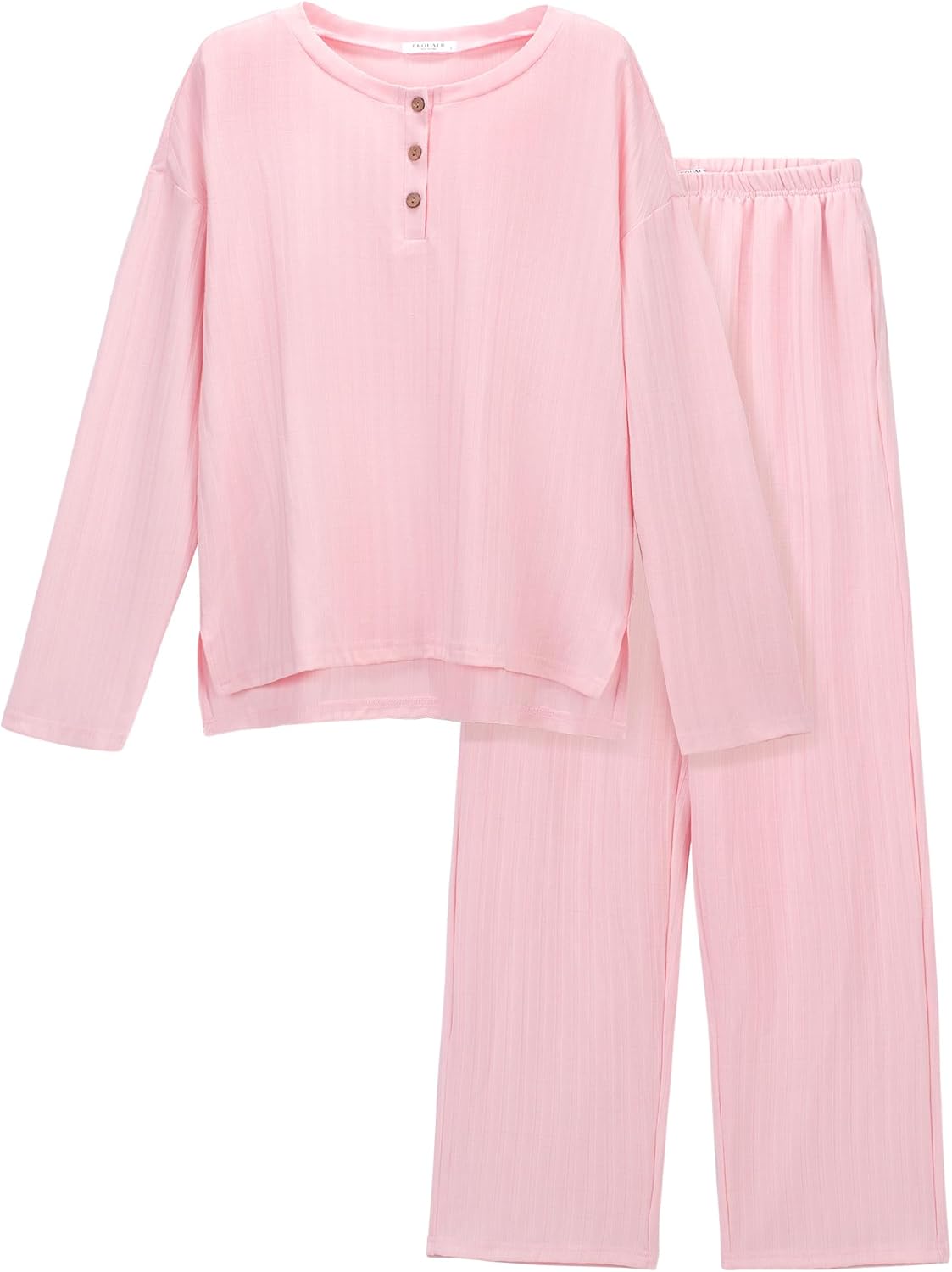 Ekouaer Womens Ribbed Knit Lounge Set for Cozy Sleepwear