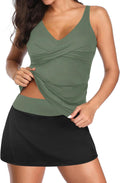 Womens Tankini Bathing Suits with Skirt Two Piece Tummy Control green