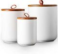 JOJUNO White Ceramic Food Storage Canister Set - Airtight Bamboo Lids