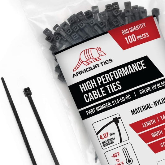 1000-Pack Heavy Duty 14 Black Zip Ties by Armour Ties
