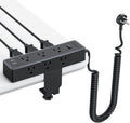 Desk Clamp Power Strip Coiled Extension Cord 10 ft - Clamp Mount Surge