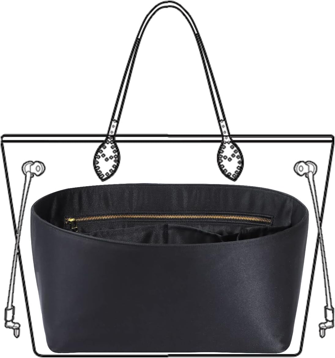 Speedy Neverfull Tote Organizer Insert - Silky Black Purse Insert