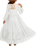 Girls Boho Backless Lace Flower Maxi Dress - Elegant Tiered Tulle