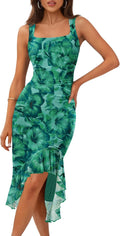 MEROKEETY Floral Bodycon Midi Dress - Flattering Summer Fit