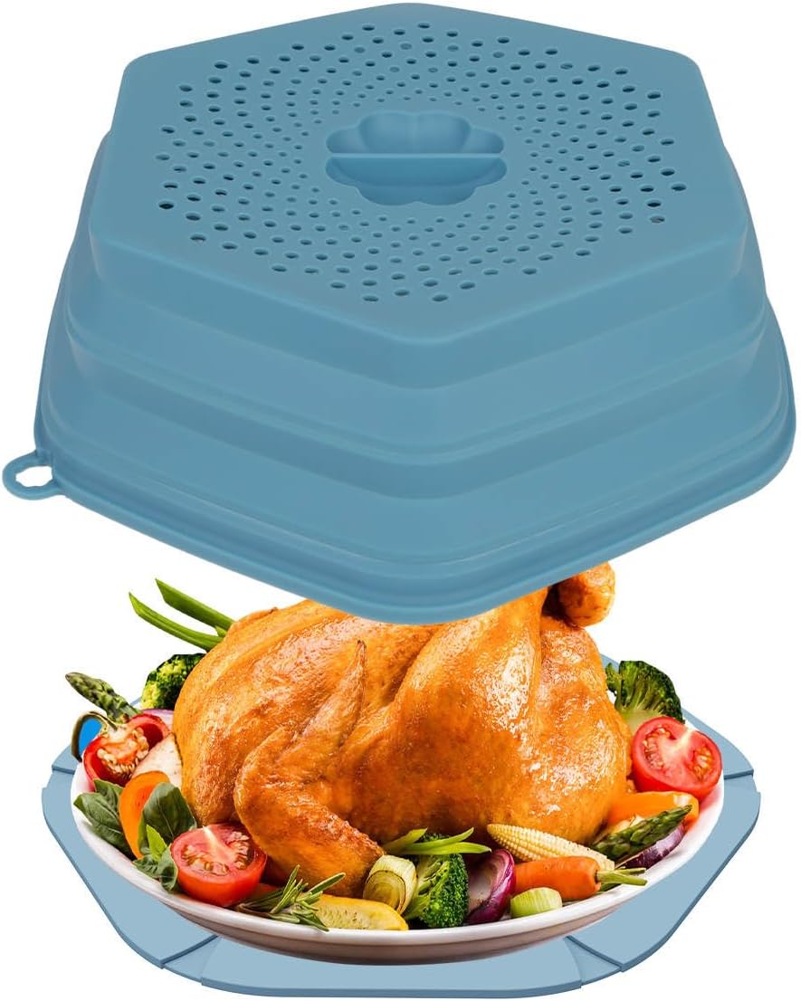 Silicone Microwave Cover & Trivet Set - Splatter Guard & Multifunctional Kitchen Helper - BLUE