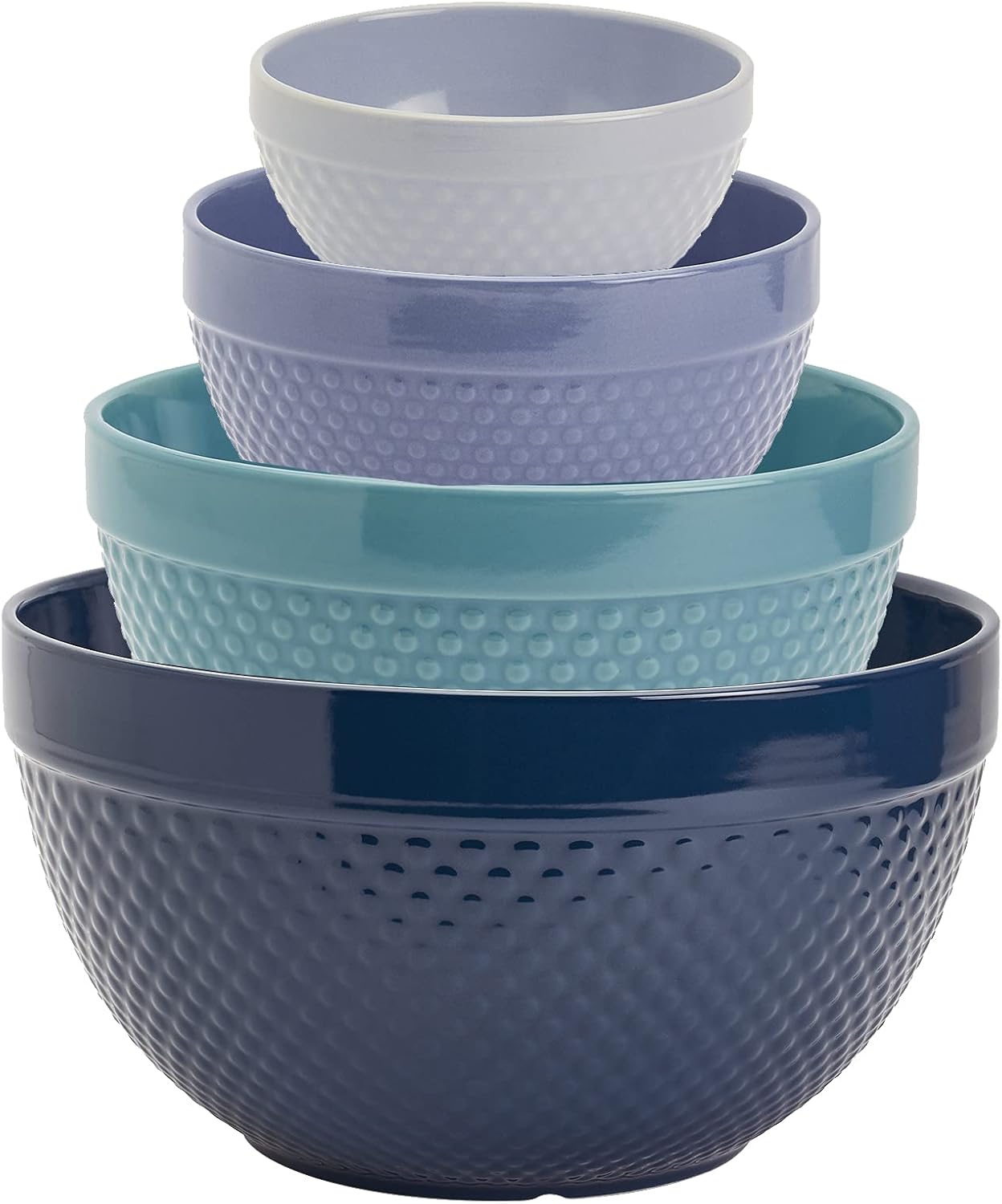 Hobnail Style 4 Piece Blue Storm Stoneware Mixing Bowl Set