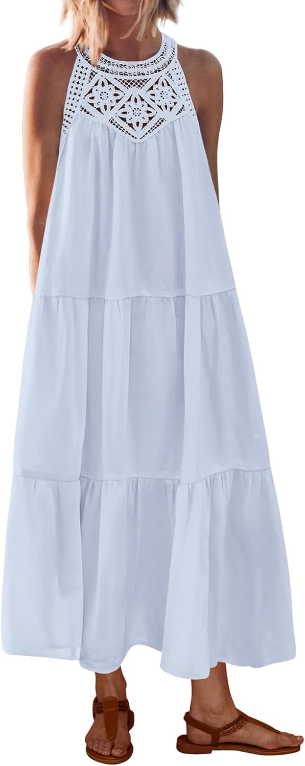 BTFBM Summer Halter Dresses for Women 2025 Casual Maxi Dress