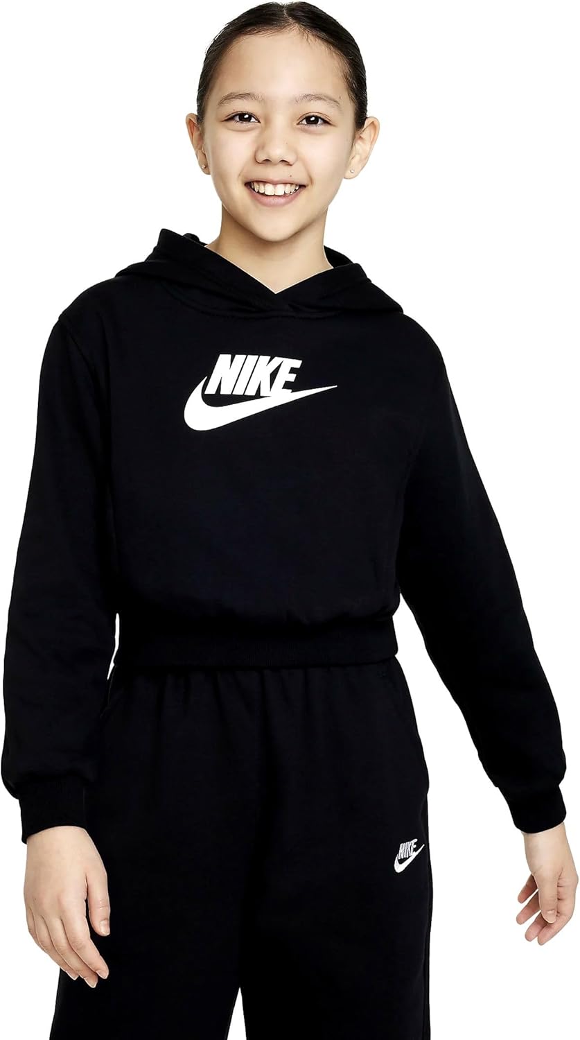 Nike Kids Crop Hoodie Size-M Black/White - Sporty Comfort!