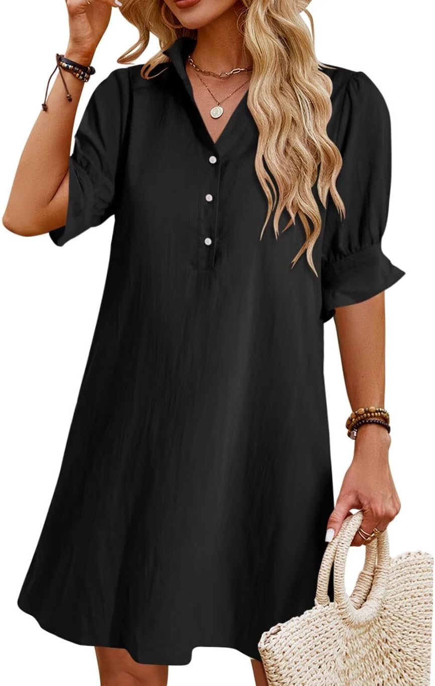 Womens Summer Shirt Dress 2025 Casual Ruffle Short Sleeve