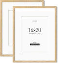16x20 Frame with Mat for 11x14 - Solid Oak Wood 2-Pack