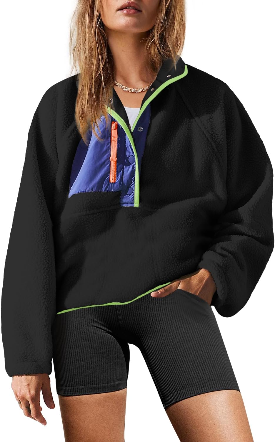 Yanekop Womens Fuzzy Fleece Pullover Sherpa Sweatshirt Jacket