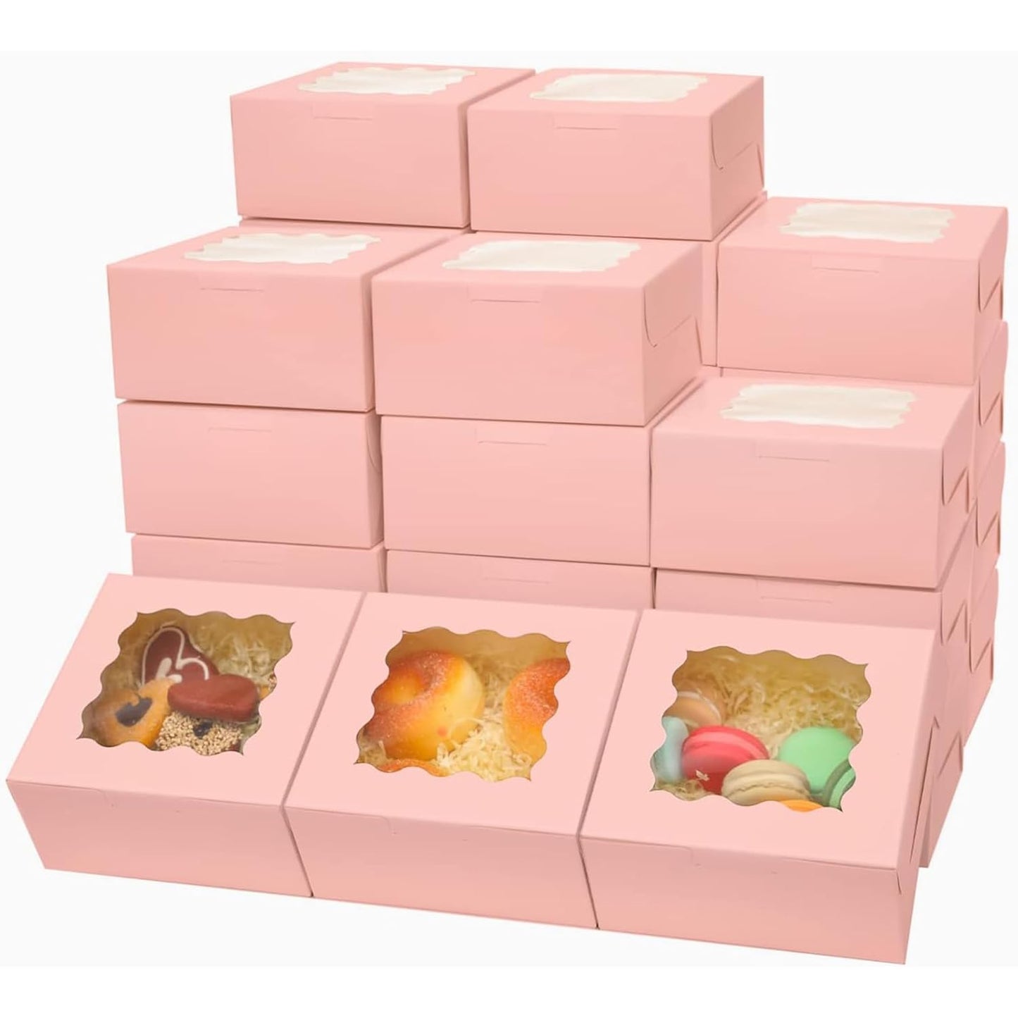 Bakepacker 100pcs Pink Bakery Boxes with Window for Treats