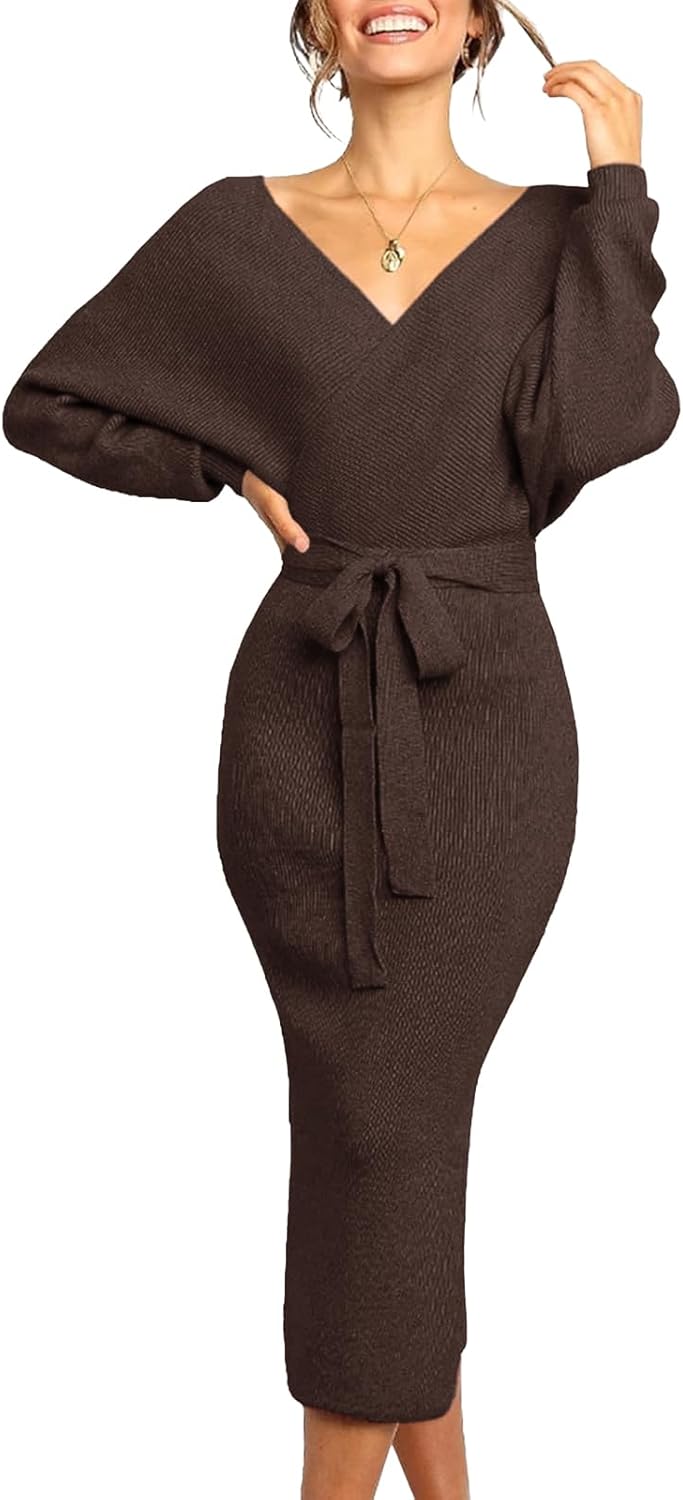 Chang Yun Women's Long Maxi Sweater Dress with Sexy Wrap Design