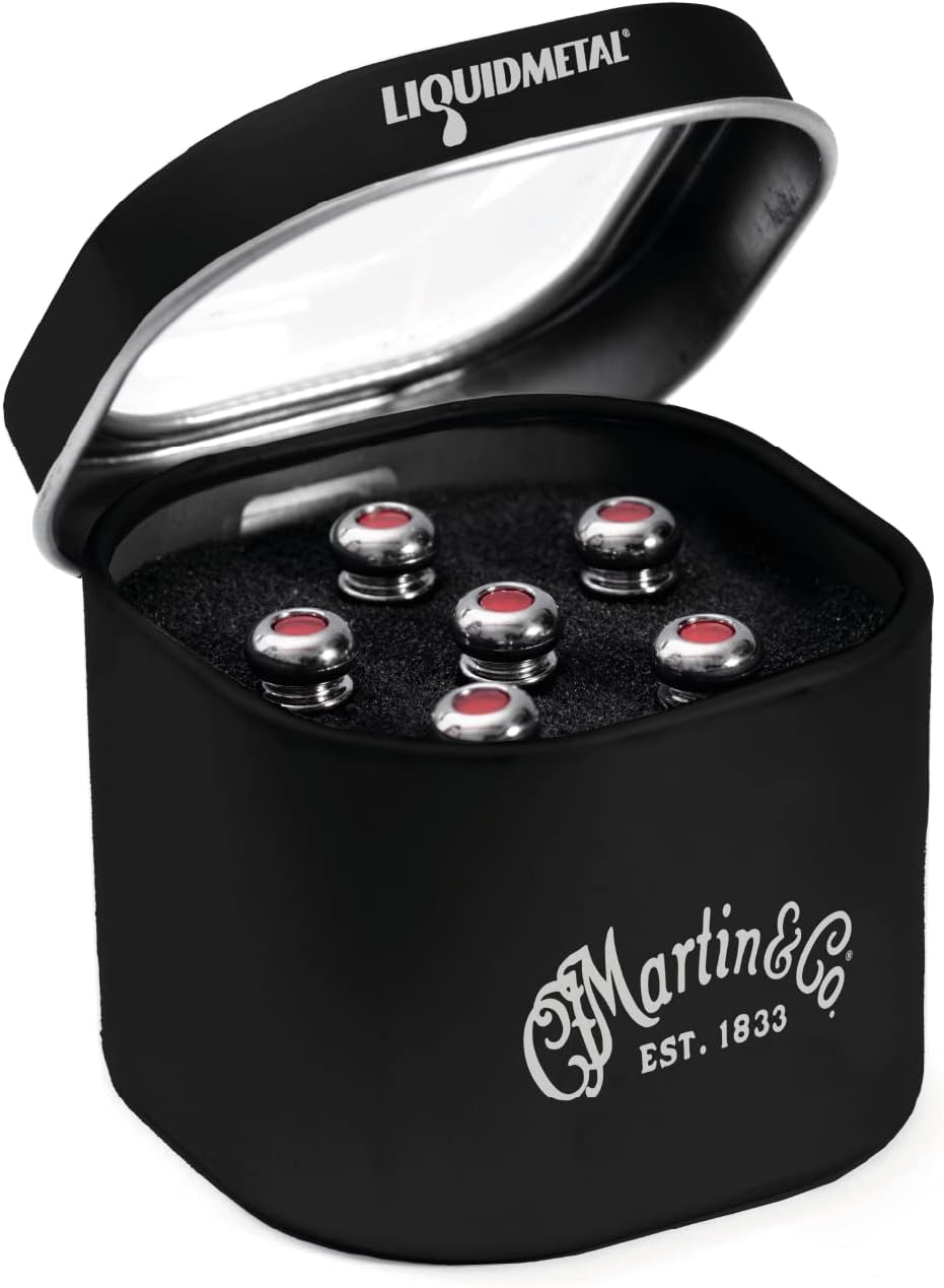 MARTIN LUXE Acoustic Guitar Bridge Pins Set - Chrome with Red Inlay