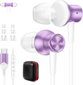 Purple Magnetic USB C Earbud for Samsung S25 - Noise Isolation Mic