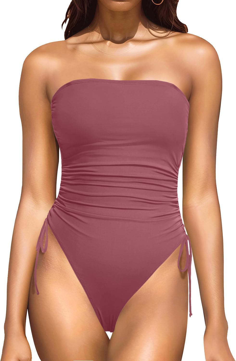 Yonique Women Strapless One Piece Swimsuit with Tummy Control