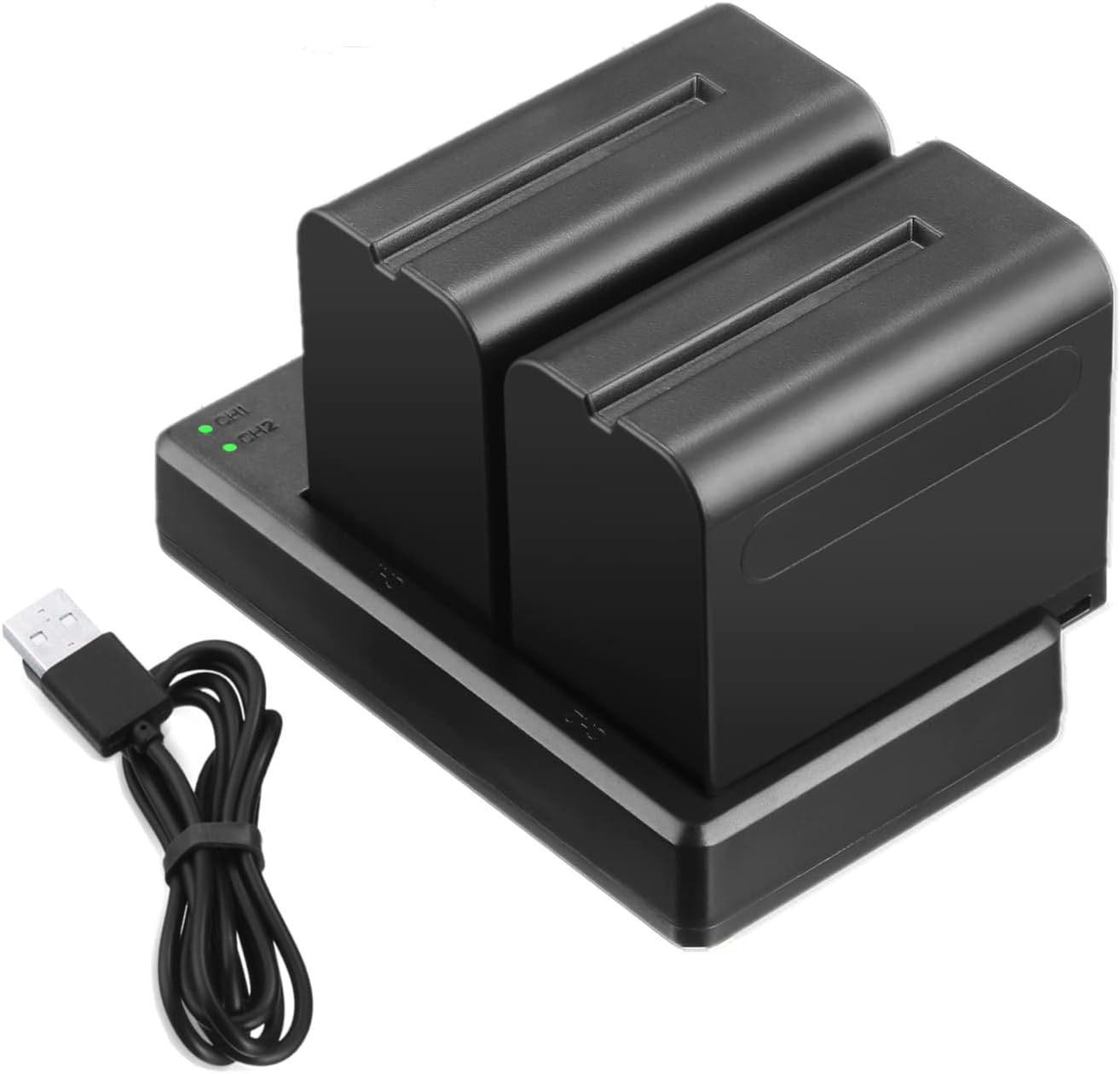 NP-F970 Battery 2-Pack with Dual USB Charger for Handycams