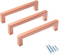 10 Pack 5 in Brushed Copper Square Cabinet Handles - Modern Rose Gold