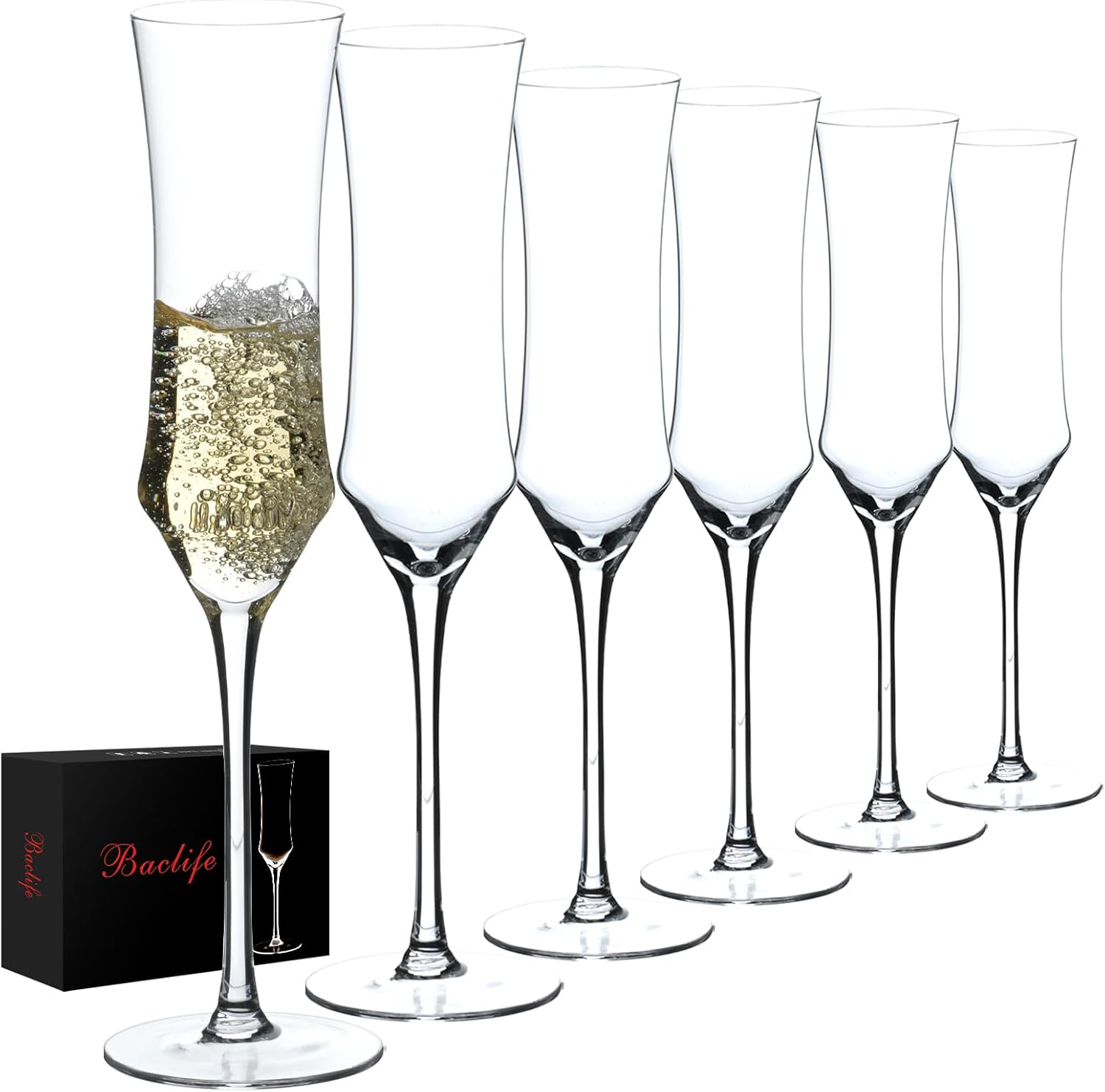 Hand Blown Crystal Champagne Flutes Set of 6 for Celebrations