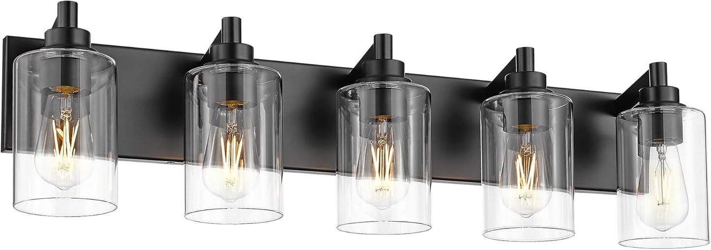 5-Light Black Vanity Light with Clear Glass Shades for Modern Style