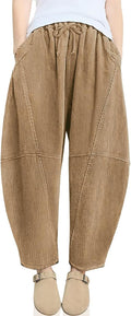 TARSE Womens Corduroy Harem Pants - Comfortable Wide Leg Casual
