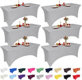 6 Pack 6 ft Grey Spandex Tablecloth for Rectangular Tables - Fitted