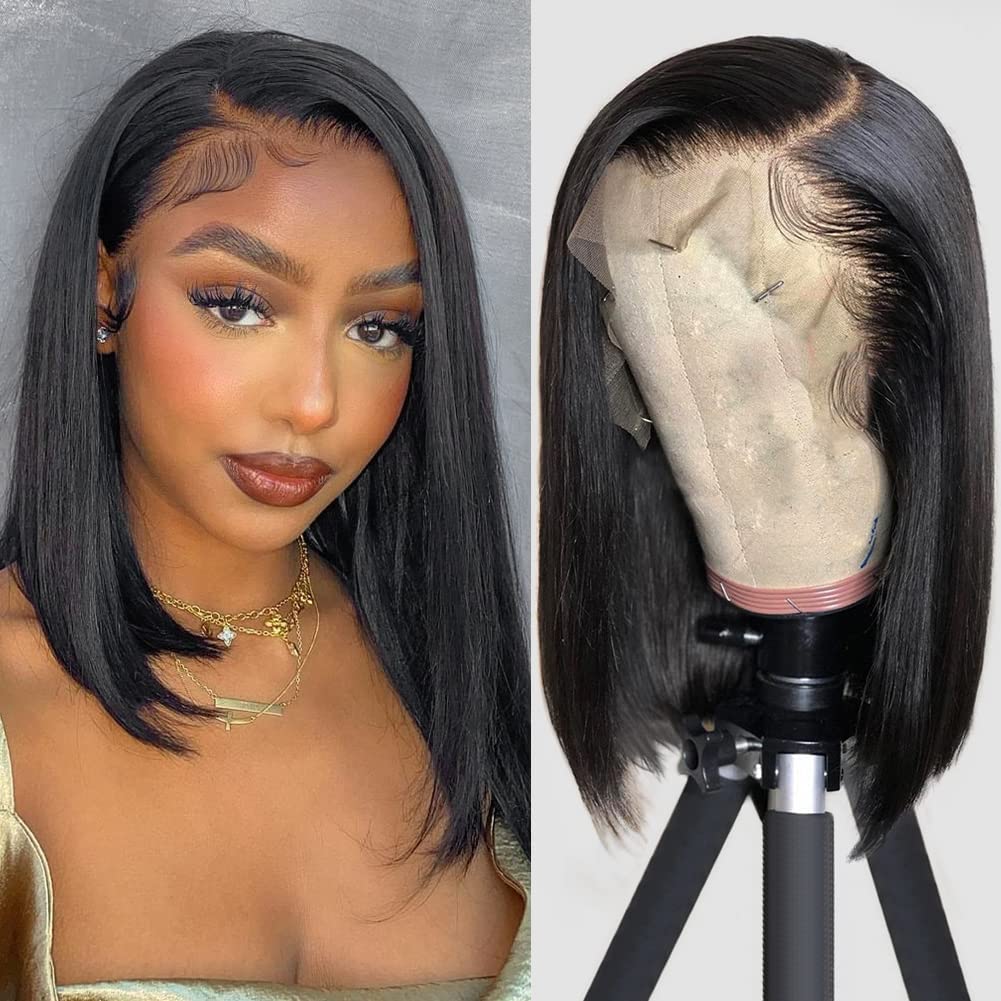 Caijuxing Bob Wig Human Hair 13x4 Straight Lace Front Wigs