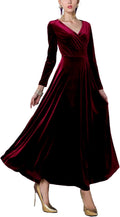 Urban CoCo Women V-Neck Velvet Stretchy Long Dress - Elegant
