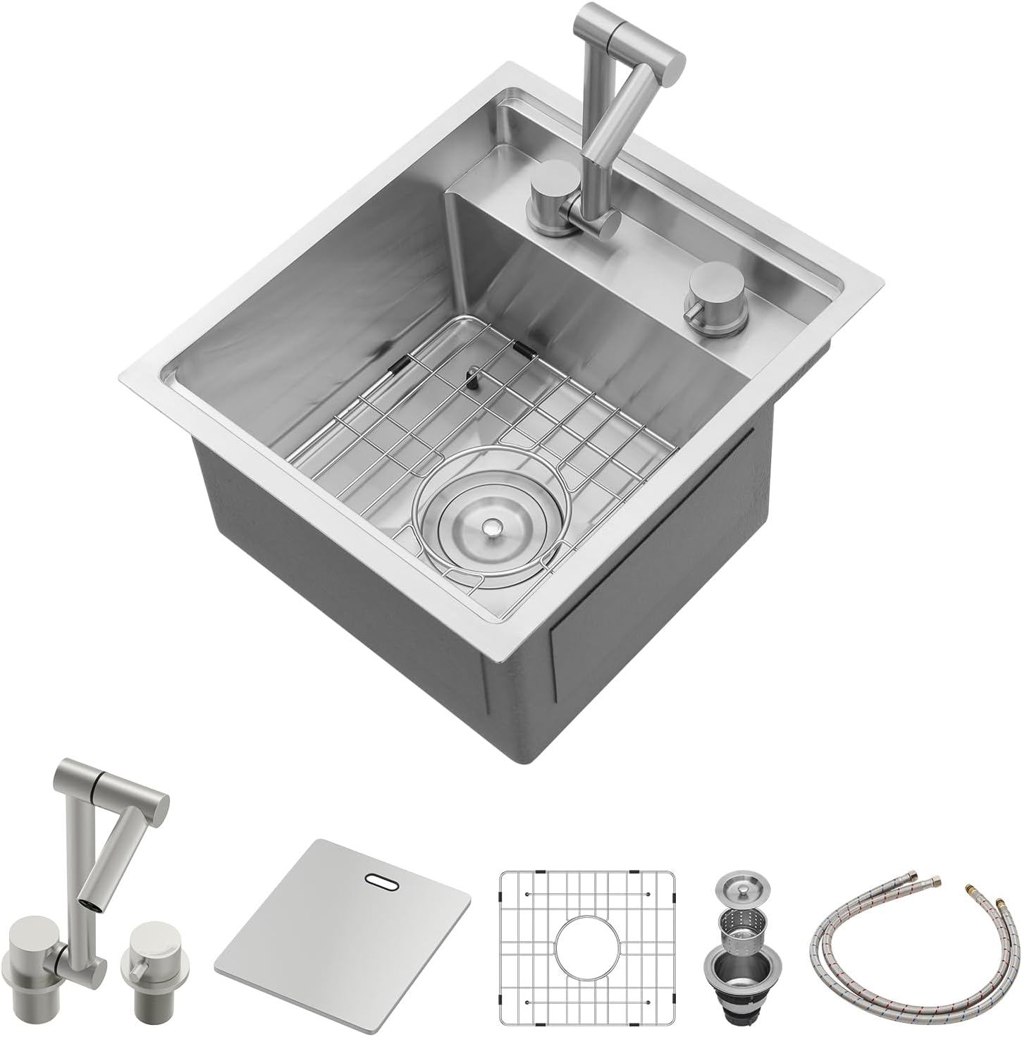 Lordear 15x17 Inch RV Kitchen Sink with Foldable Faucet Design