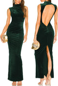 Capuffy Women Backless Velvet Maxi Dress for Chic Occasions