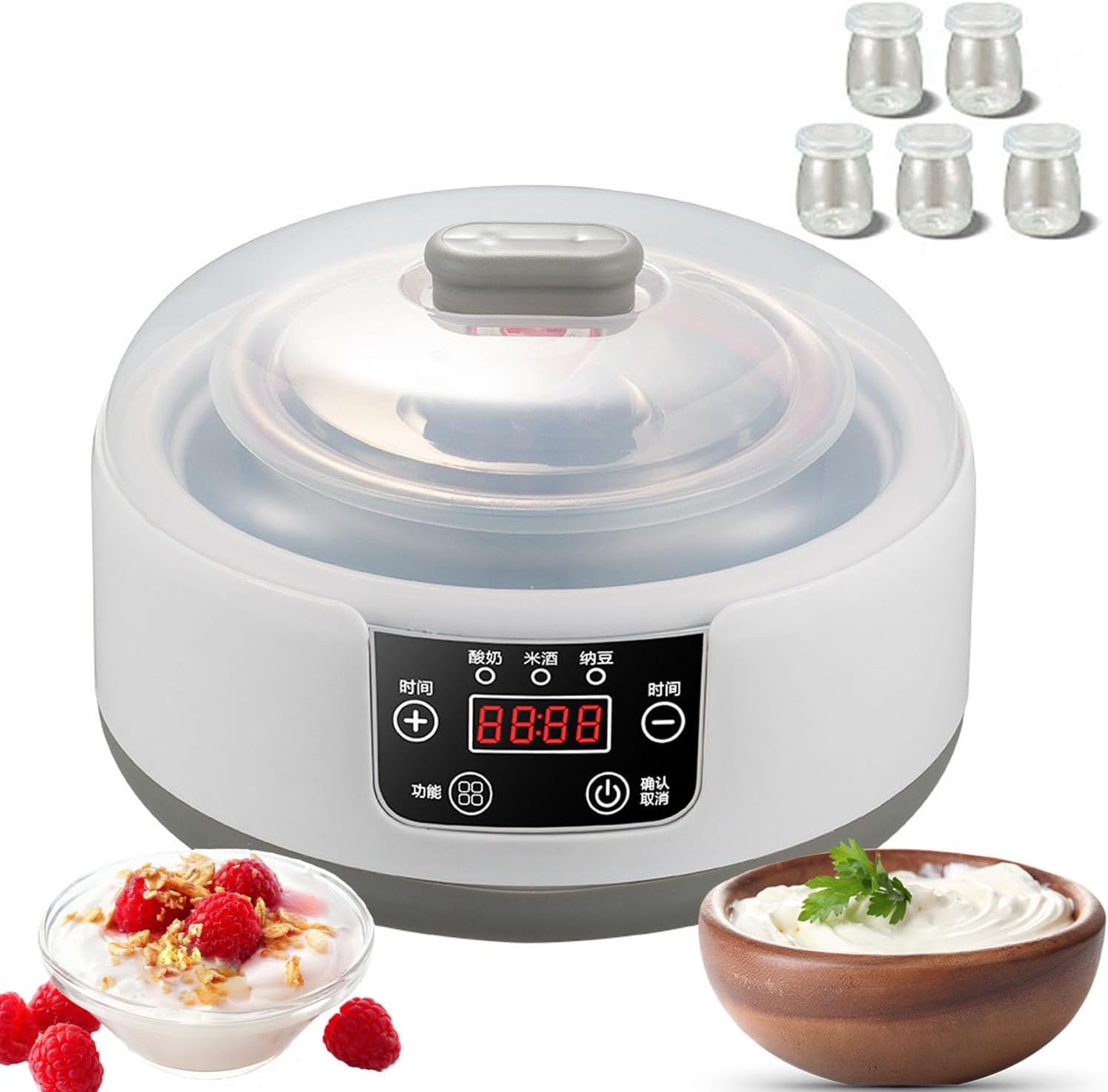 Automatic Probiotic Yogurt Maker | Timer & Temp Control | 1.2L | 5 Glass Jars