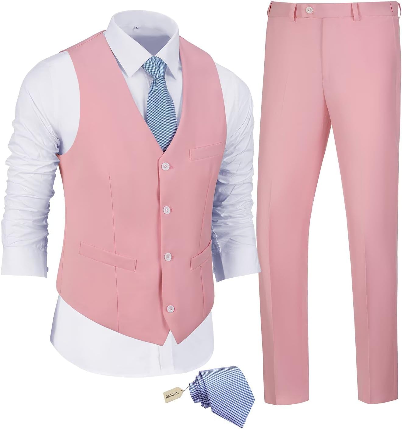 JPF Men's 3 Piece Slim Fit Suit Set with Vest and Tie Included